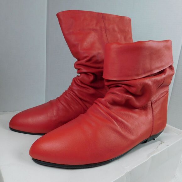 Vintage 80s Red Genuine Leather Slouch Boots Women’s 7.5 Flats, Cuffable NEW - Picture 13 of 13